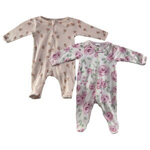 Lot Of 2: Gerber - Onesies Newborn Zip Footie Sleepers Pink Floral 100% Cotton